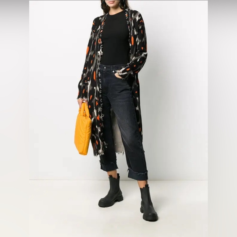 R13 Leopard Print Longline Distressed Cardigan